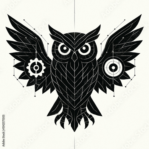 Uniquely designed futuristic symmetrical owl. For design assets, education, decoration, posters, futuristic NFTs, typography, and illustrations.
