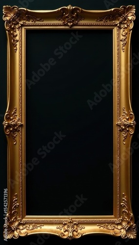 Ornate gold baroque frame, square, black backdrop, frame, art, luxury