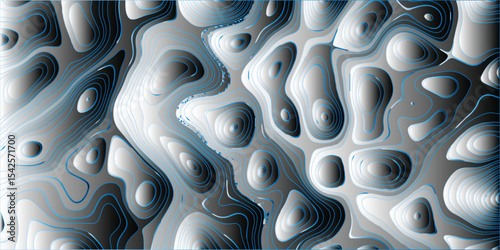Abstract gradient topographic map with blue contour lines on a metallic surface illustration for modern design concepts