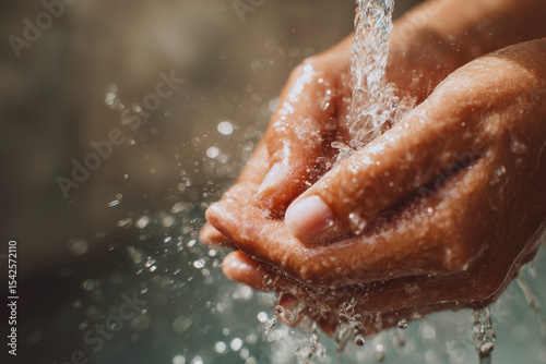Close-up of hands washing under running water with soap and bubbles