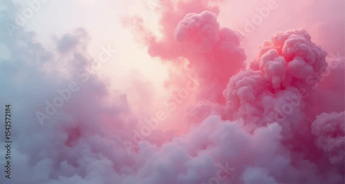 Blue sky with fluffy white cumulus clouds and bright sunlight
