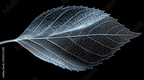 Close-up of a leaf's intricate vein structure against a black background