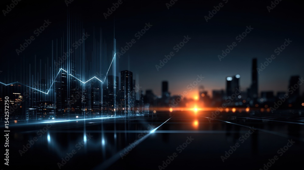Futuristic cityscape at night with overlaid data visualizations Futuristic cityscape at night with overlaid data visualizations