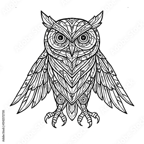 Uniquely designed futuristic symmetrical owl. For design assets, education, decoration, posters, futuristic NFTs, typography, and illustrations.
