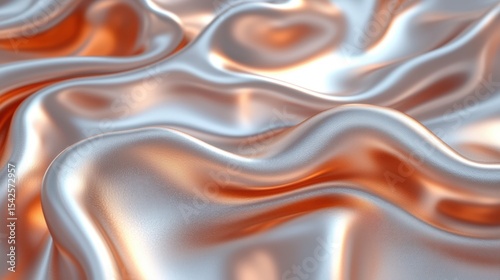 Abstract silky metallic fabric with smooth flowing waves and shiny surface