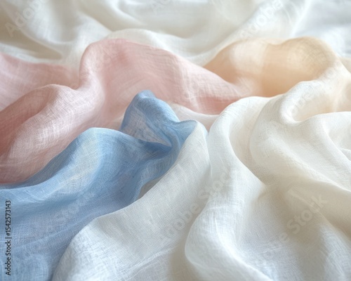 Soft pastel-colored linen fabric with gentle folds and a delicate, airy texture