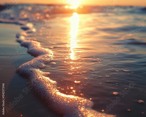 Serene sunset over ocean waves with warm golden reflections