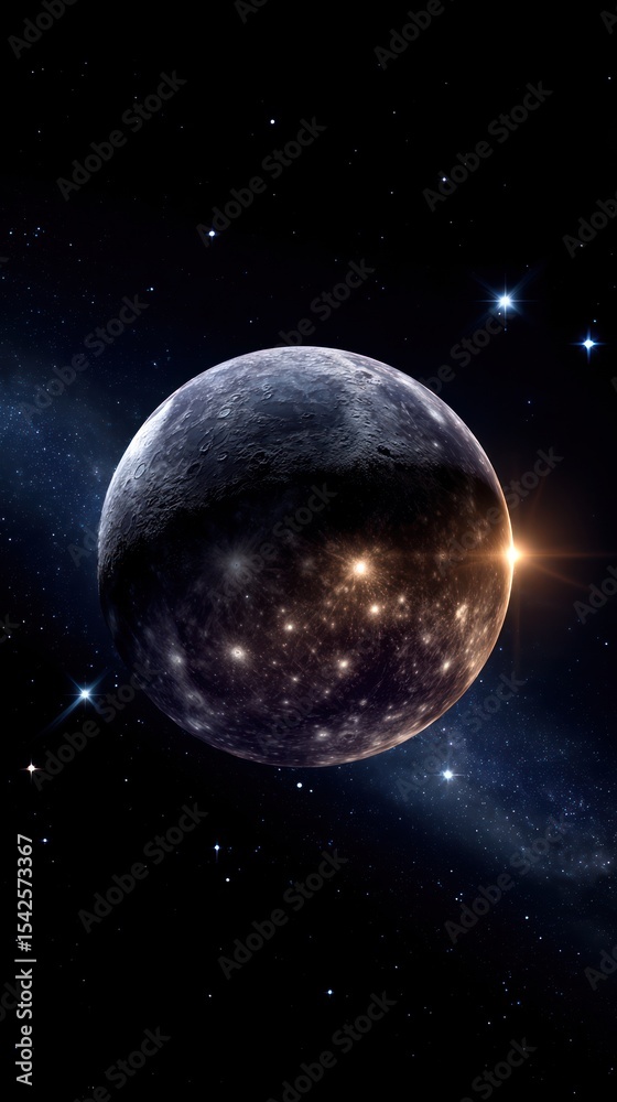 Fototapeta premium A celestial body, glowing stars, and space