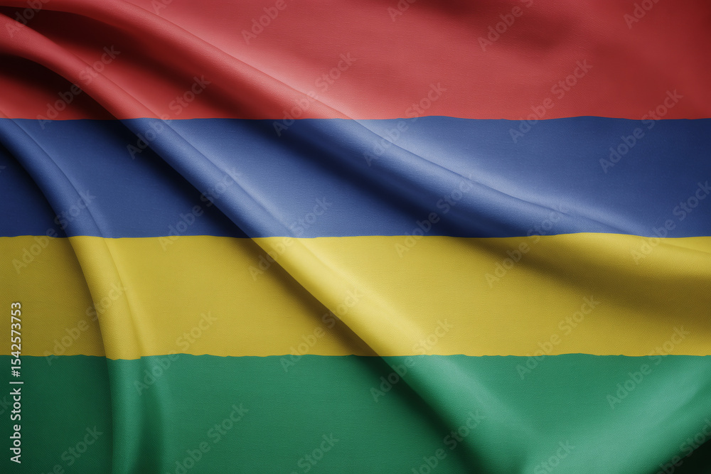 Naklejka premium Glossy Waving Flag of Mauritius - A Vibrant, Detailed Background Image for Designs