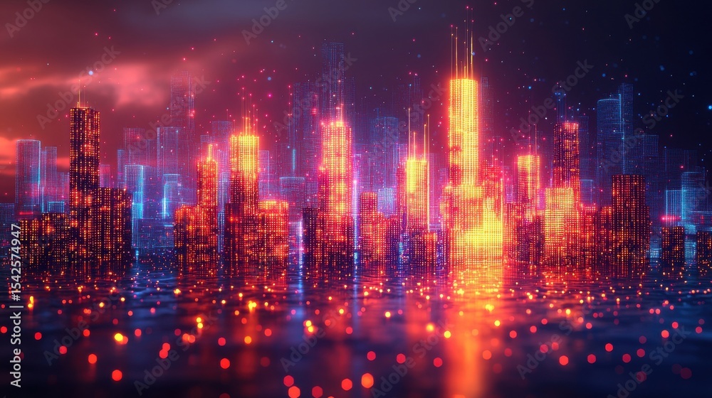 Obraz premium Breathtaking and captivating digital of a futuristic megacity skyline with towering skyscrapers vibrant neon lights