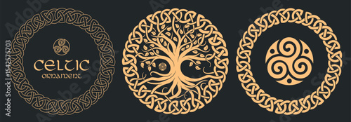 Celtic tree of life, tribal print, braided knots.