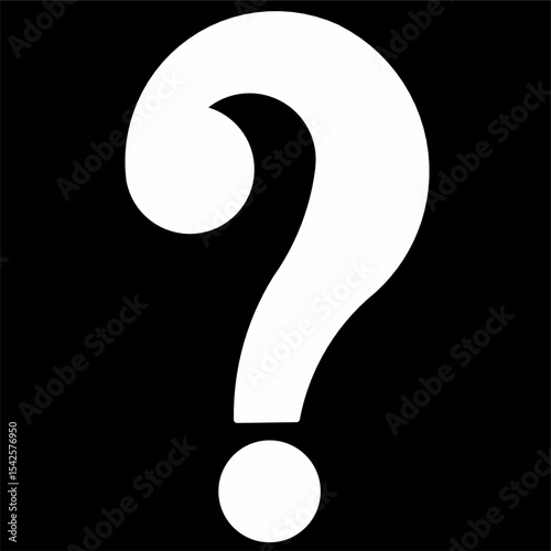 Bold white question mark symbol inside black square. High contrast icon for help, support, wallpaper,background,error signs,games, and educational design.