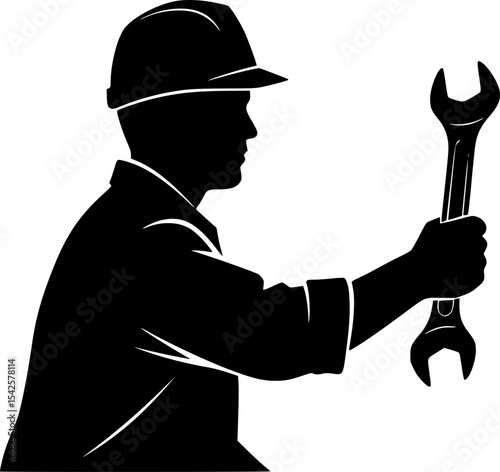Mechanic Silhouette with Wrench
