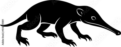 Silhouette of an anteater walking gracefully on a white background
