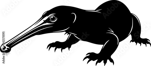 Silhouette of an anteater walking gracefully on a white background
