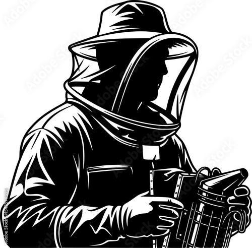 Silhouette of a person beekeeping
