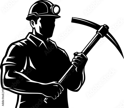 Miner Silhouette with Pickaxe

