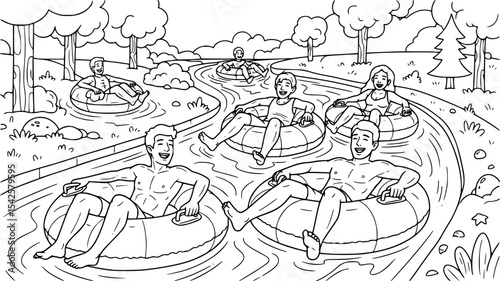Friends Enjoying a Lazy River Tubing Adventure
