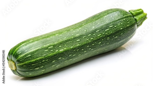 Detailed green zucchini with ridged texture and slight curvature isolated on a white background , courgette, summer squash