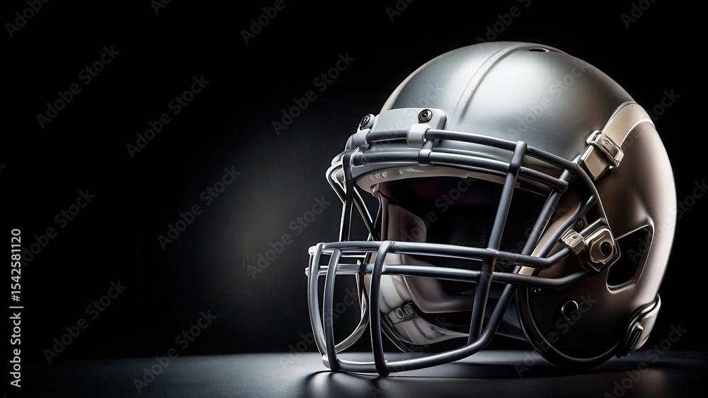 Naklejka premium Football helmet on black background , sports action, helmet, sports action, helmet, headgear