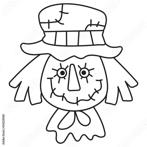 Cute  scarecrow  face coloring page vector cartoon illustration