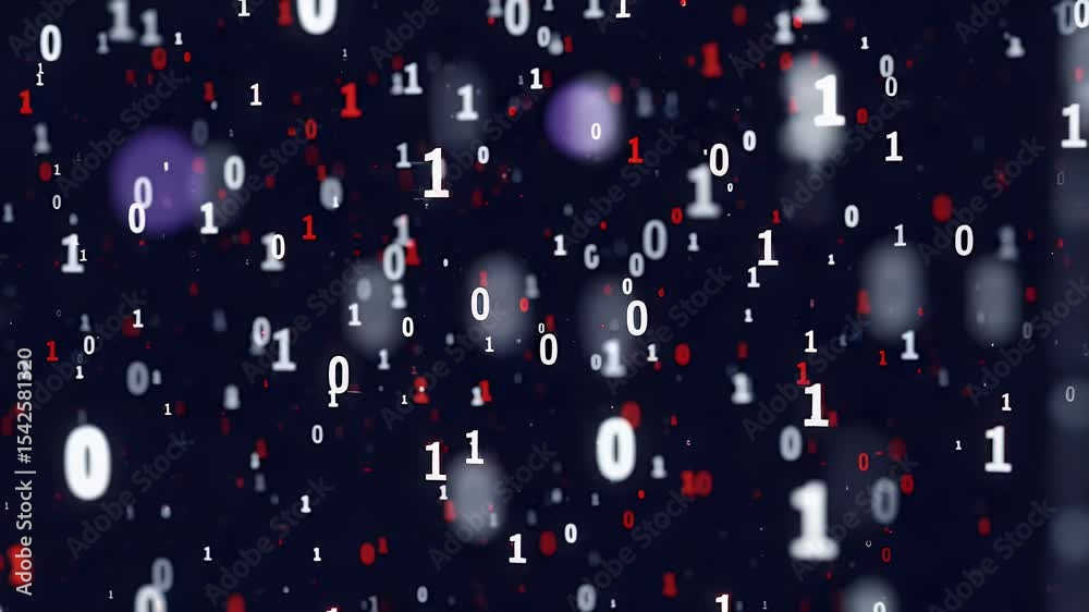 Floating Binary Code Against Dark Blue Background with Red and White ...
