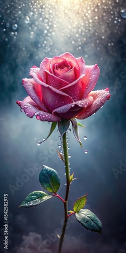 Enchanting Rose with Dew Drops in a Mystical Glow Effect
