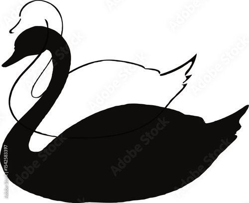 Elegant black swan silhouette with smooth lines and graceful posture.