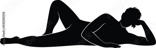 Reclining Man Silhouette Vector – Relaxed Male Pose Outline Illustration