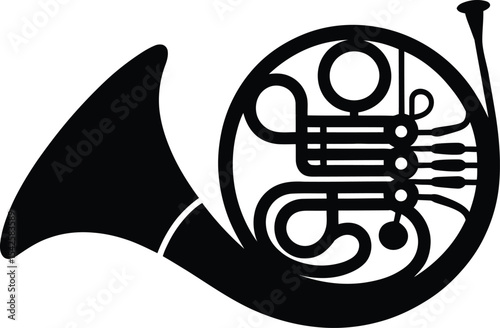 French Horn Silhouette Vector – Brass Musical Instrument Black Icon