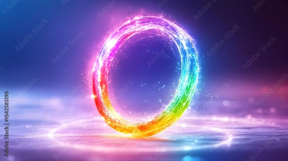 Obraz premium Rainbow ring energy glows, abstract background, digital art, website header
