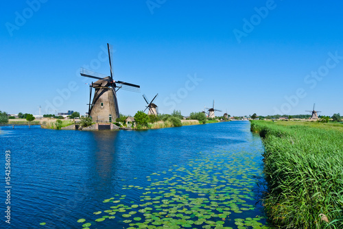Beautiful landscape of Kinderdijk windmills, a world heritage site, Netherlands 