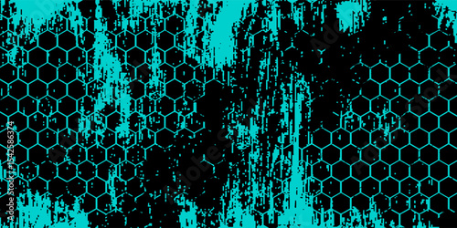 Hexagonal cyberspace green background. Hexagon grid tech pattern.