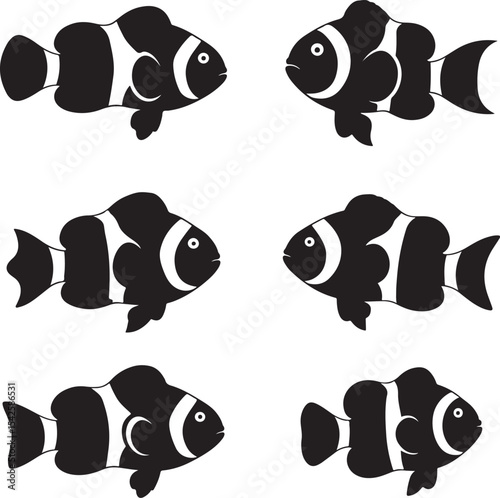Clownfish Silhouette Collection Tropical Fish Set
