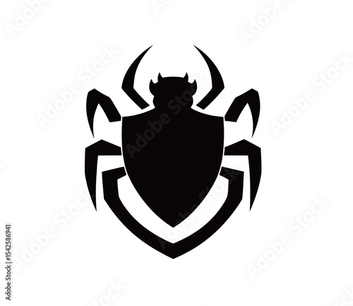 Silhouette of a fierce black spider with shield, representing strength and protection.