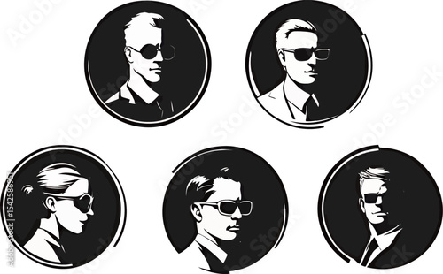 Stylish black and white illustrations of diverse individuals in sunglasses.