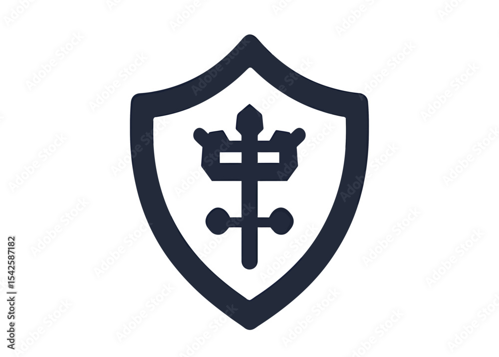 Stylized security logo featuring a shield with a unique symbol. Stylized security logo featuring a shield with a unique symbol.