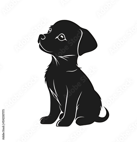 Cute black puppy sitting patiently, showcasing innocence and charm.