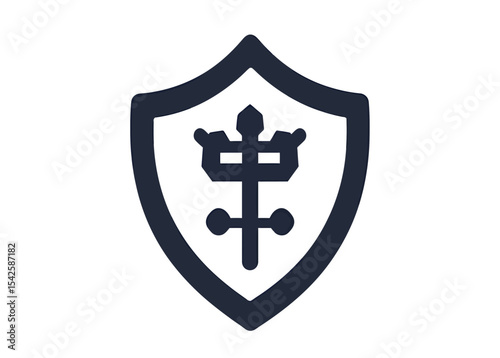 Stylized security logo featuring a shield with a unique symbol.