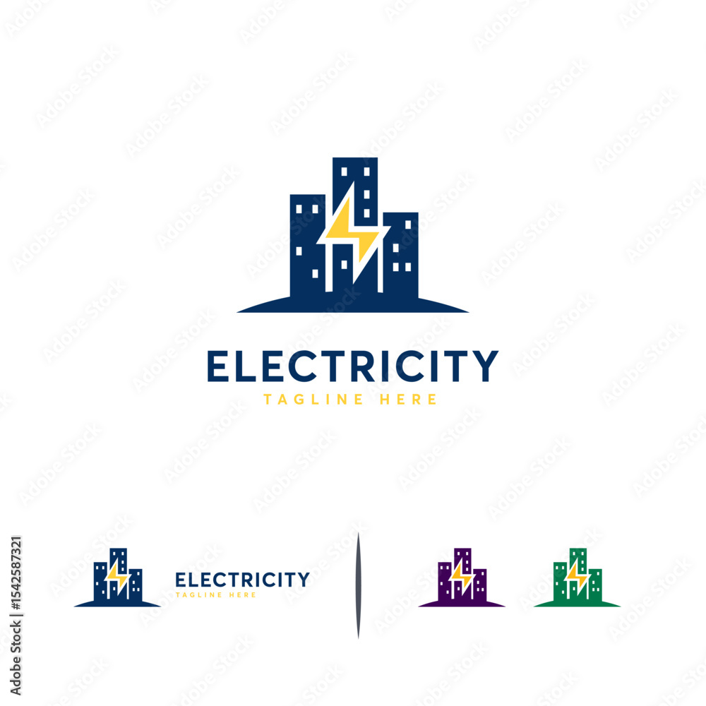 Fototapeta premium City buildings with lightning bolt design.