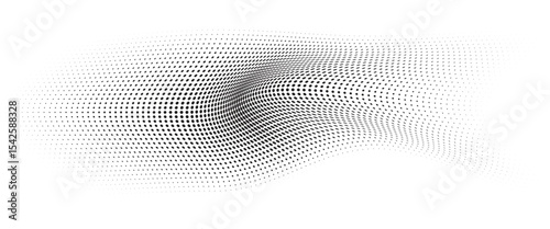 Flowing Wave Dot Halftone Pattern: Curve Gradient Shape on Transparent Background. Suitable for AI, Tech, Network, Digital, Science, and Technology Themes.