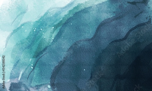 Blue watercolor background. Abstract texture for card, flyer, poster or cover design. Watercolour banner. Stucco. Brushstrokes and splashes. Painted template for design. World oceans day concept 