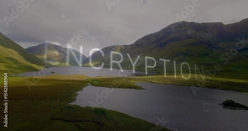 Fading letters initiating encryption text forming pulsing circuitry for security over lake valley