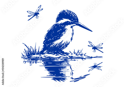 Kingfisher bird hand drawn sketch vector illustration