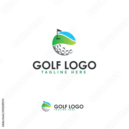 Colorful golf  design with a golf ball and golf course elements.
