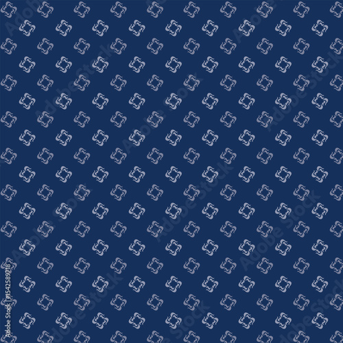 Small white flowers pattern doodle shapes motif continuous classic blue background. Modern floral fabric design textile swatch ladies dress, men's shirt all over print block.