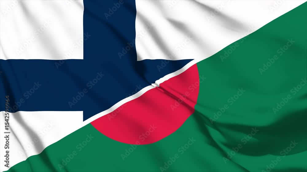 waving merged flags animation of bangladesh and finland