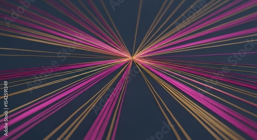 Abstract radiating lines in pink and gold emanating from a central point on a dark background