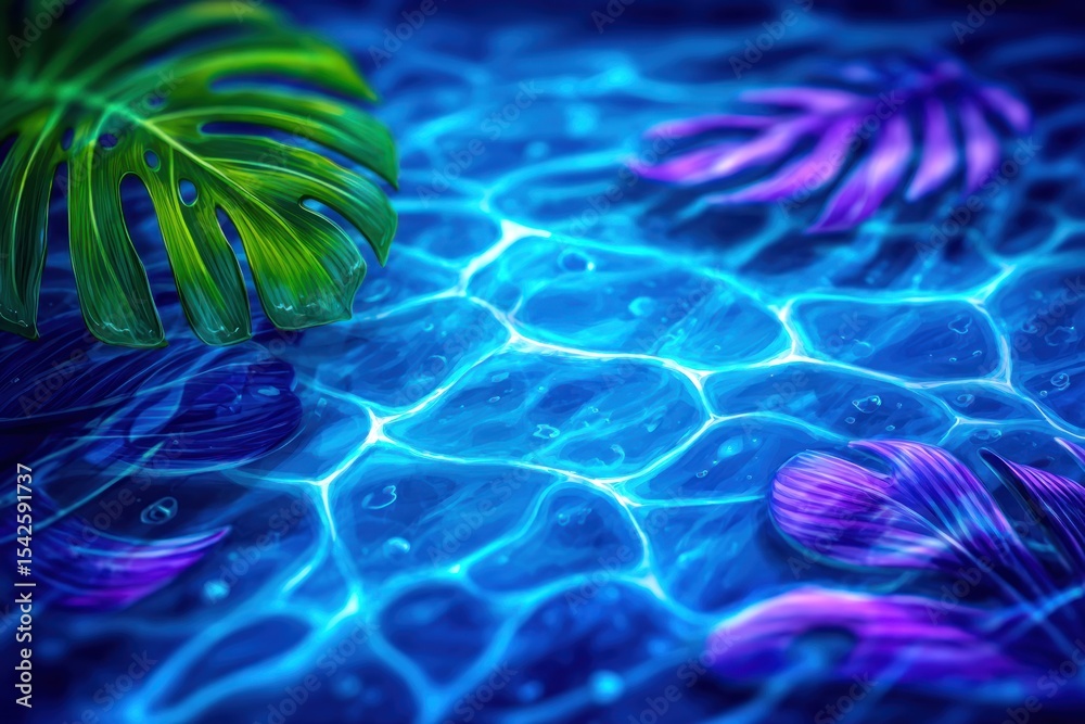 Obraz premium Tropical water surface with vibrant leaves