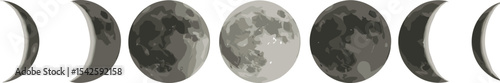 Moon Phases set. Watercolor illustration of full Luna and crescent. Hand drawn clipart of lunar cycle on isolated background. Bundle of celestial elements. Moonlight sketch for border and card design.